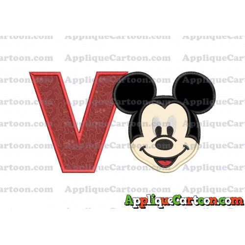Ears Mickey Mouse Head Applique Embroidery Design With Alphabet V