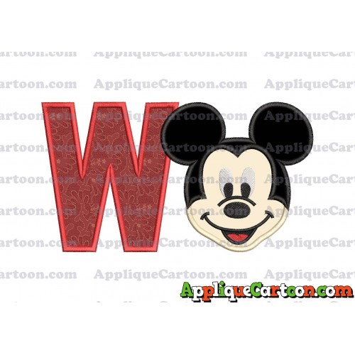 Ears Mickey Mouse Head Applique Embroidery Design With Alphabet W