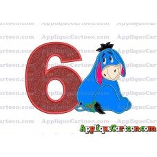 Eeyore Applique 01 Embroidery Design Birthday Number 6