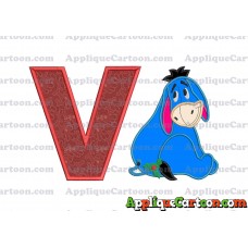 Eeyore Applique 01 Embroidery Design With Alphabet V