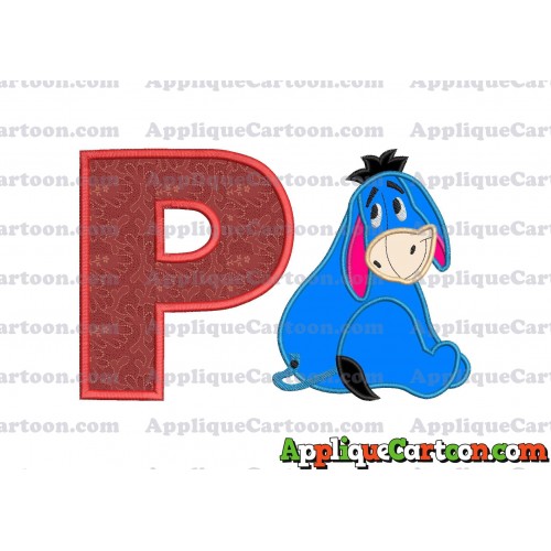 Eeyore Applique 03 Embroidery Design With Alphabet P