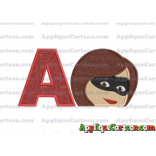 Elastigirl Incredibles Head Applique Embroidery Design 02 With Alphabet A