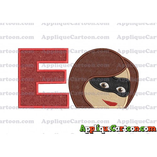 Elastigirl Incredibles Head Applique Embroidery Design 02 With Alphabet E