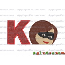 Elastigirl Incredibles Head Applique Embroidery Design 02 With Alphabet K