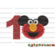 Elmo Ears Sesame Street Mickey Mouse Applique Design Birthday Number 1