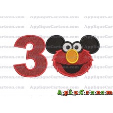 Elmo Ears Sesame Street Mickey Mouse Applique Design Birthday Number 3