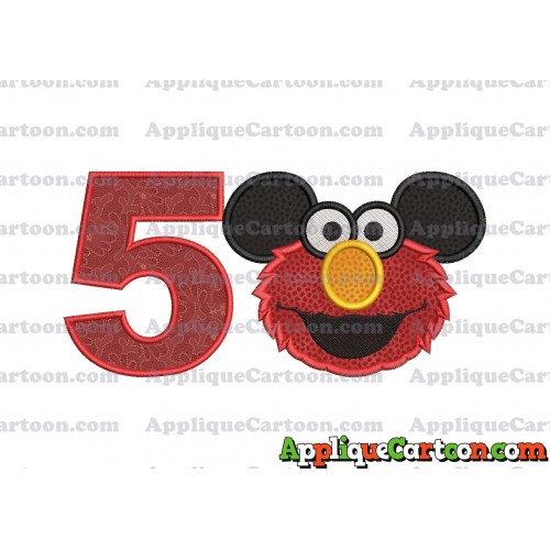Elmo Ears Sesame Street Mickey Mouse Applique Design Birthday Number 5