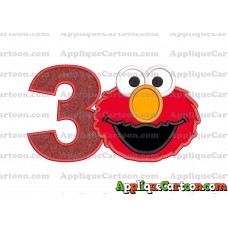 Elmo Head Applique Embroidery Design Birthday Number 3