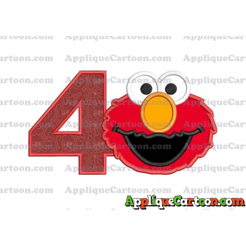 Elmo Head Applique Embroidery Design Birthday Number 4