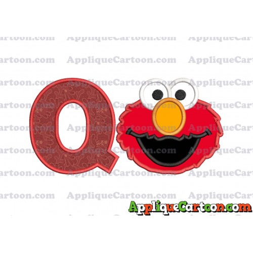Elmo Head Applique Embroidery Design With Alphabet Q