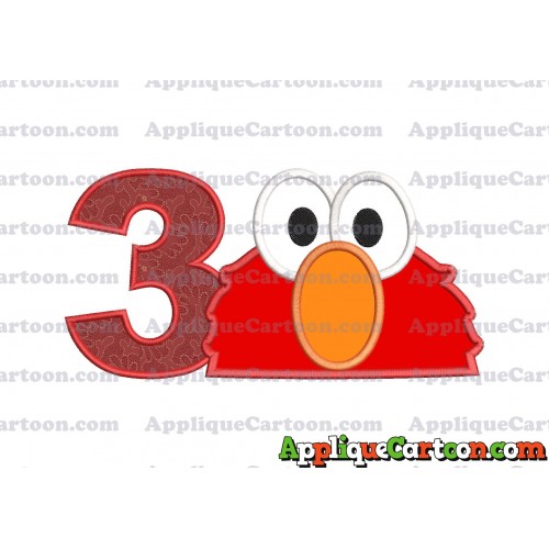 Elmo Sesame Street Head Applique 02 Embroidery Design Birthday Number 3