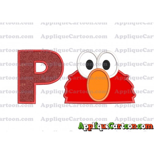 Elmo Sesame Street Head Applique 02 Embroidery Design With Alphabet P
