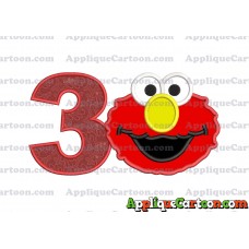 Elmo Sesame Street Head Applique Embroidery Design Birthday Number 3