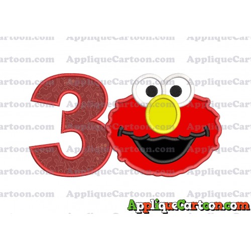 Elmo Sesame Street Head Applique Embroidery Design Birthday Number 3