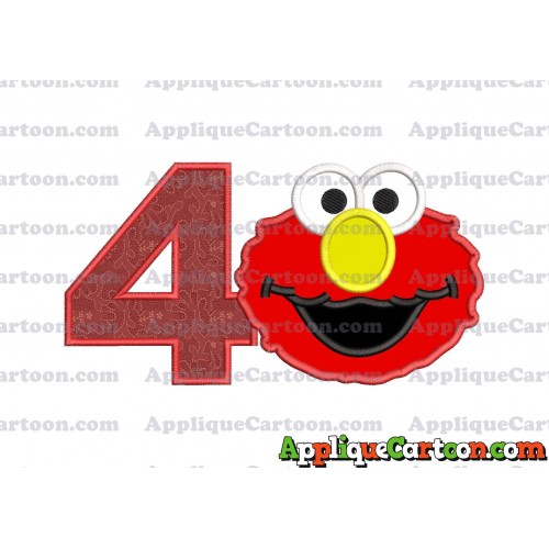 Elmo Sesame Street Head Applique Embroidery Design Birthday Number 4