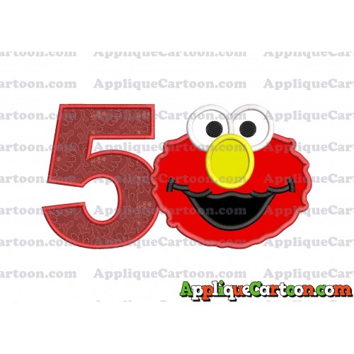 Elmo Sesame Street Head Applique Embroidery Design Birthday Number 5