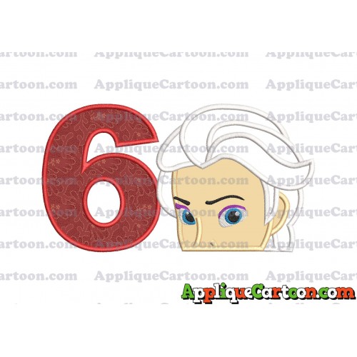 Elsa Applique Embroidery Design Birthday Number 6