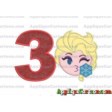 Elsa Emoji Applique Embroidery Design Birthday Number 3