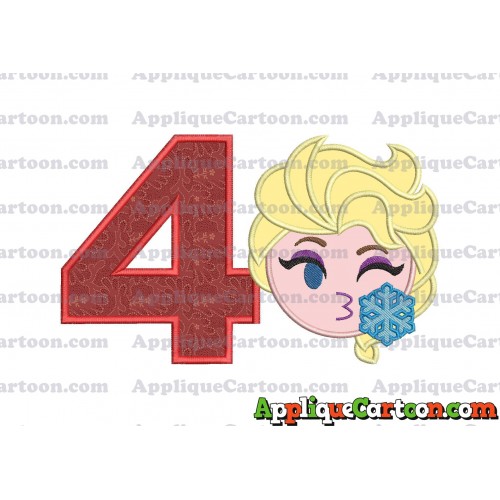 Elsa Emoji Applique Embroidery Design Birthday Number 4