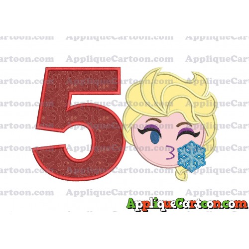 Elsa Emoji Applique Embroidery Design Birthday Number 5
