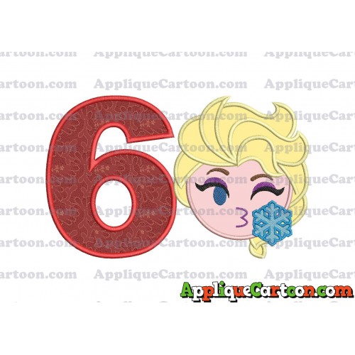 Elsa Emoji Applique Embroidery Design Birthday Number 6