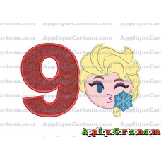 Elsa Emoji Applique Embroidery Design Birthday Number 9