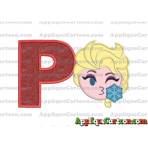 Elsa Emoji Applique Embroidery Design With Alphabet P