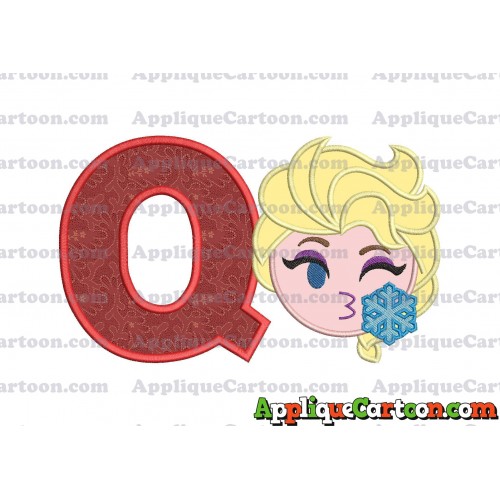 Elsa Emoji Applique Embroidery Design With Alphabet Q