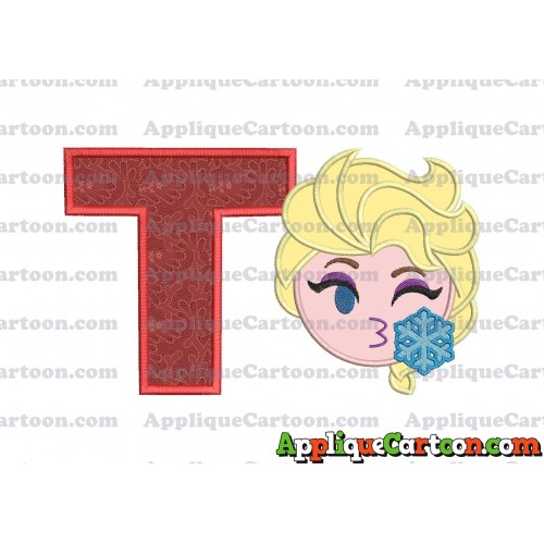 Elsa Emoji Applique Embroidery Design With Alphabet T