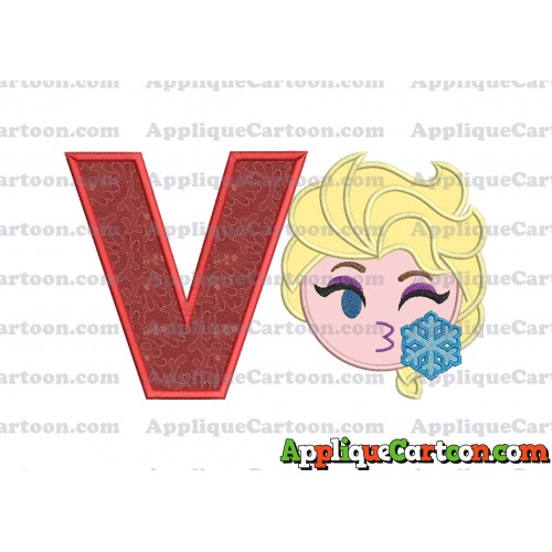 Elsa Emoji Applique Embroidery Design With Alphabet V