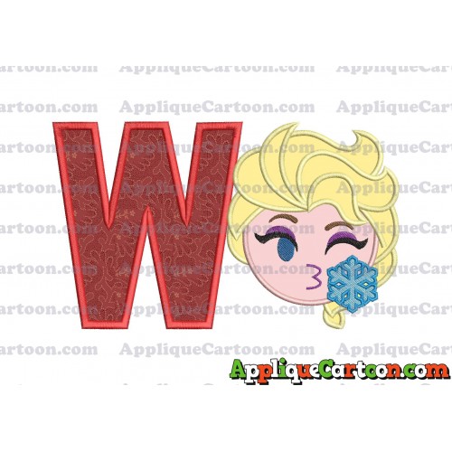 Elsa Emoji Applique Embroidery Design With Alphabet W