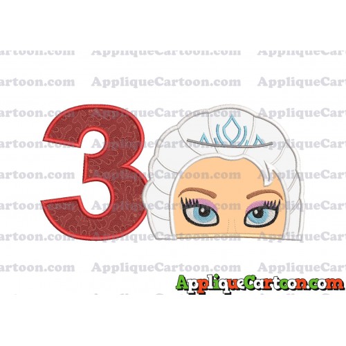 Elsa Frozen Head Applique Embroidery Design Birthday Number 3