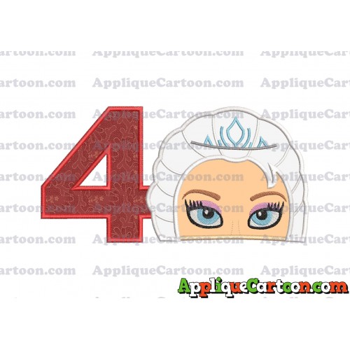 Elsa Frozen Head Applique Embroidery Design Birthday Number 4