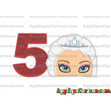 Elsa Frozen Head Applique Embroidery Design Birthday Number 5