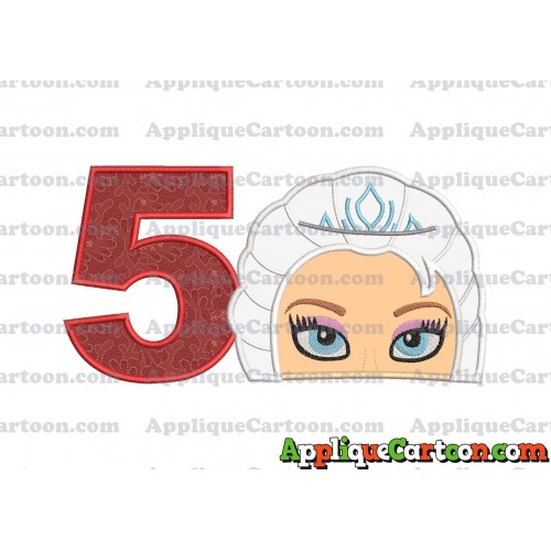 Elsa Frozen Head Applique Embroidery Design Birthday Number 5