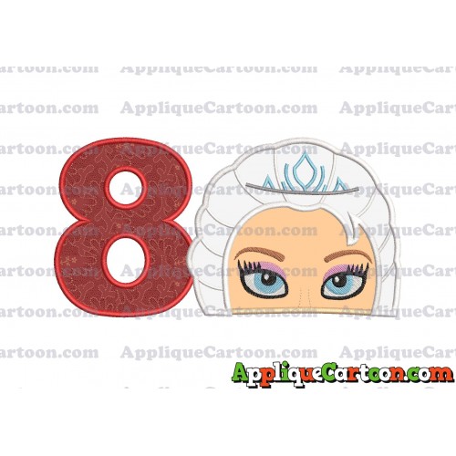 Elsa Frozen Head Applique Embroidery Design Birthday Number 8