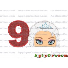 Elsa Frozen Head Applique Embroidery Design Birthday Number 9