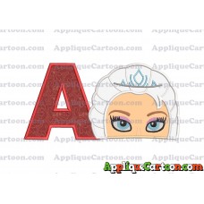 Elsa Frozen Head Applique Embroidery Design With Alphabet A