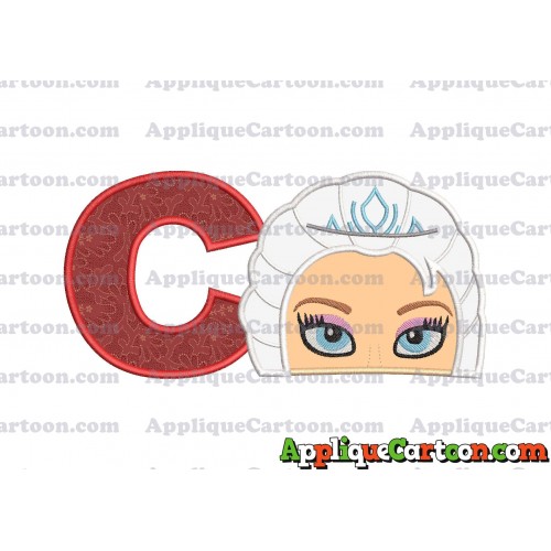 Elsa Frozen Head Applique Embroidery Design With Alphabet C