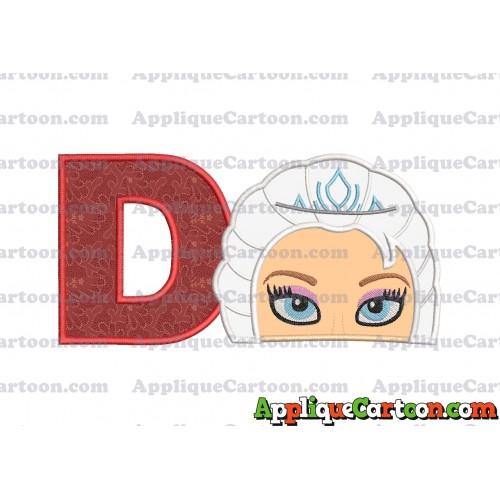 Elsa Frozen Head Applique Embroidery Design With Alphabet D