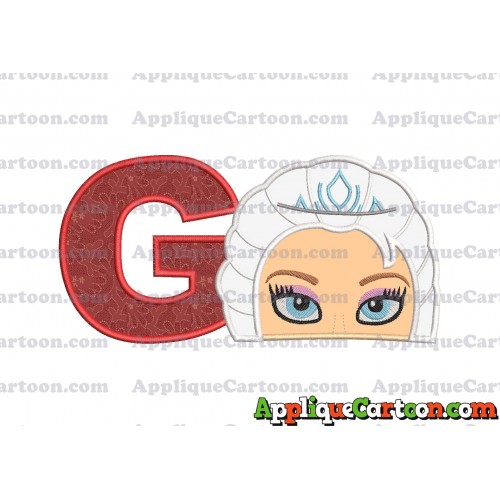 Elsa Frozen Head Applique Embroidery Design With Alphabet G