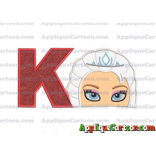 Elsa Frozen Head Applique Embroidery Design With Alphabet K