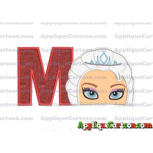 Elsa Frozen Head Applique Embroidery Design With Alphabet M