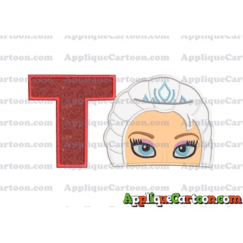 Elsa Frozen Head Applique Embroidery Design With Alphabet T