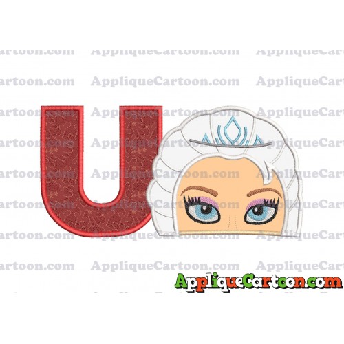 Elsa Frozen Head Applique Embroidery Design With Alphabet U