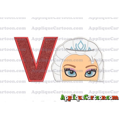 Elsa Frozen Head Applique Embroidery Design With Alphabet V