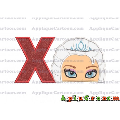 Elsa Frozen Head Applique Embroidery Design With Alphabet X