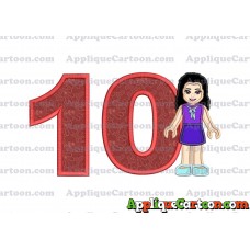 Emma Lego Friends Applique Embroidery Design Birthday Number 10