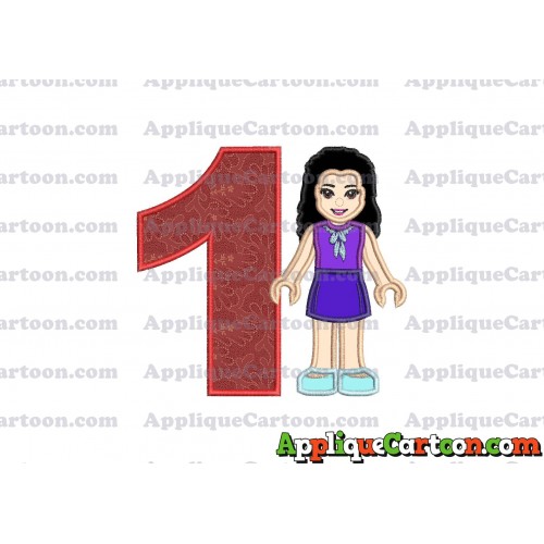 Emma Lego Friends Applique Embroidery Design Birthday Number 1