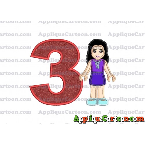 Emma Lego Friends Applique Embroidery Design Birthday Number 3